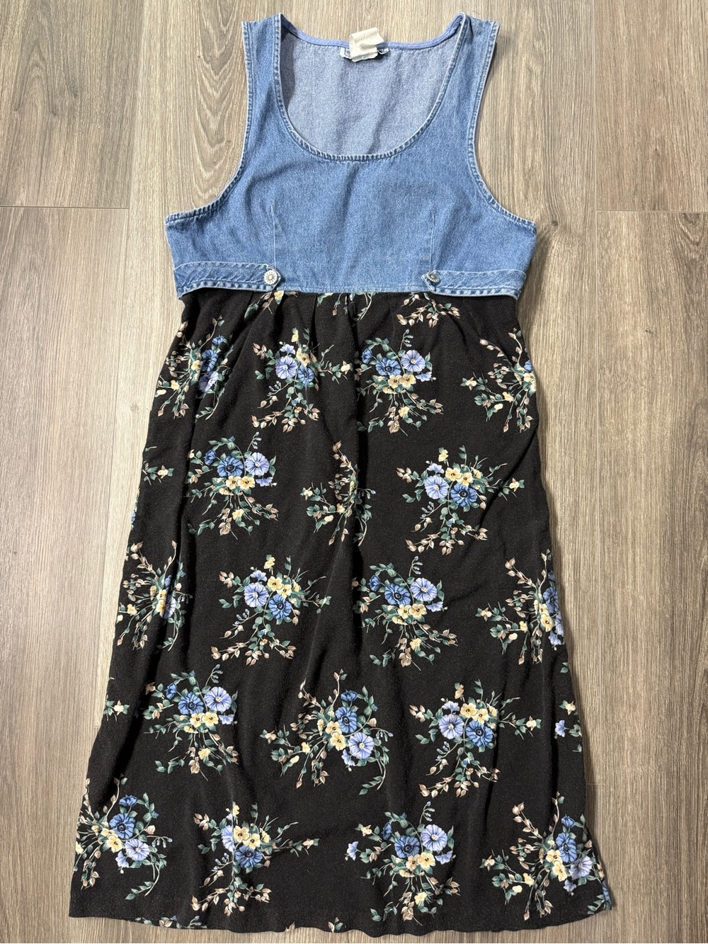 Alexandra Lee Vintage 90s Denim & Floral Midi Dress Cottagecore Grunge Y2K Sz 8